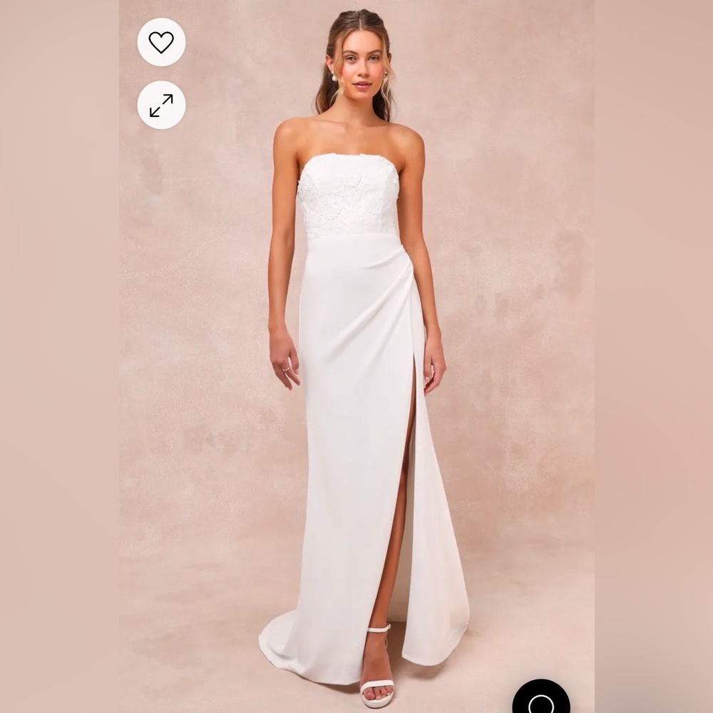 Refined Glow White 3D Embroidered Sequin Strapless Maxi Dress